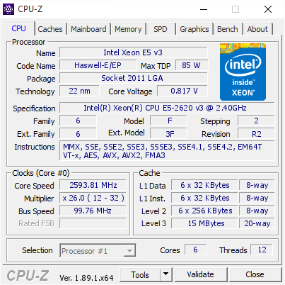 CPU-Z 2620 V3