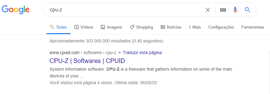 CPU-Z encontrado no Google