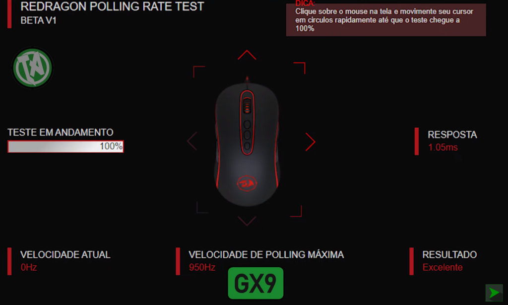 Teste de desempenho no site da Redragon GX9