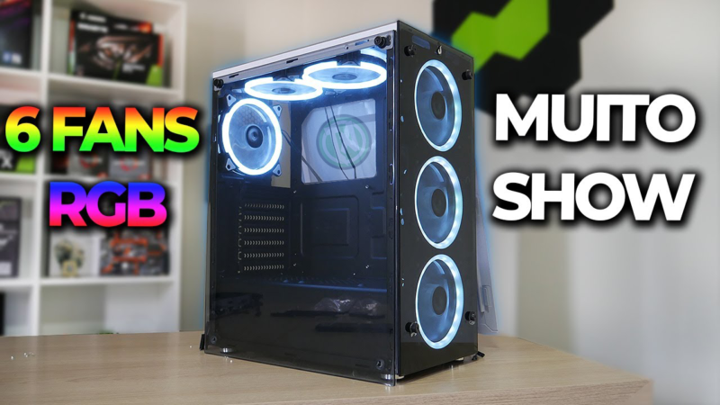 Gabinete gamer com 6 fans RGB pra setup branco, Rise Glass 06 vale a