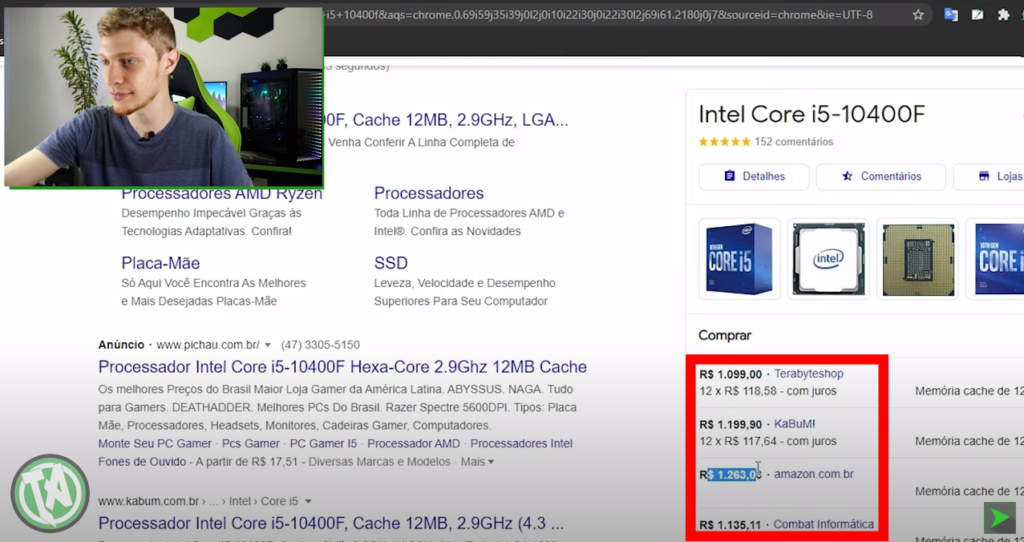 Intel Core i5-10400F encontrado acima dos mil reais