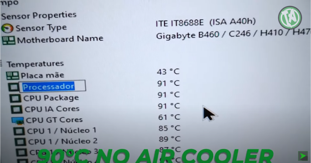 Air cooler G800 com o i7-10700K, 90 graus